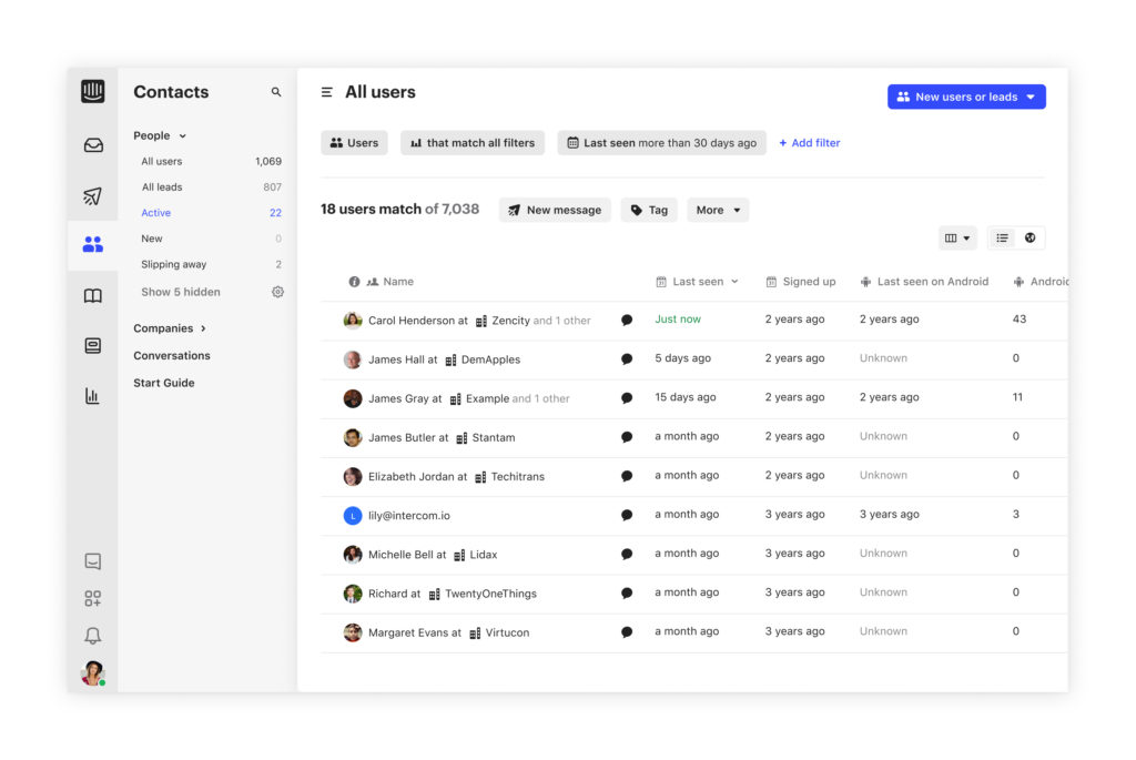 intercom interface for customer support