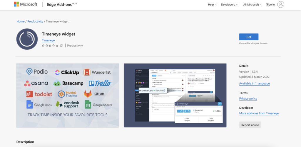 timeneye for Microsoft edge