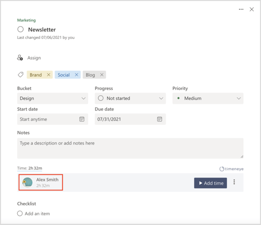 team member tracking time in planner