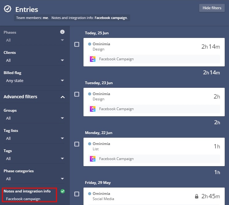 list of time created with clickup