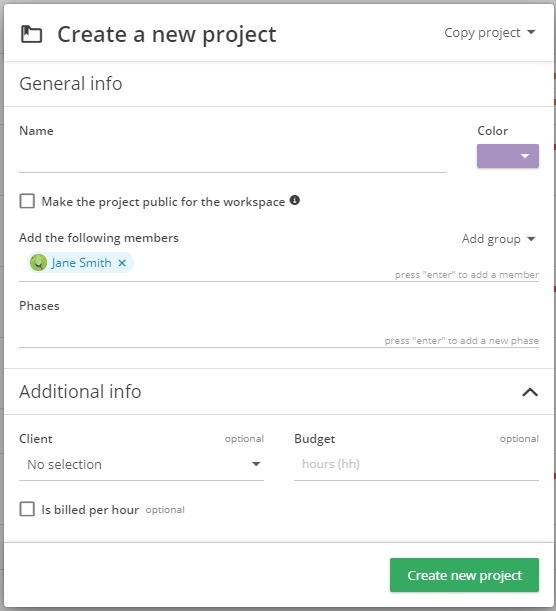 timeneye creating projects
