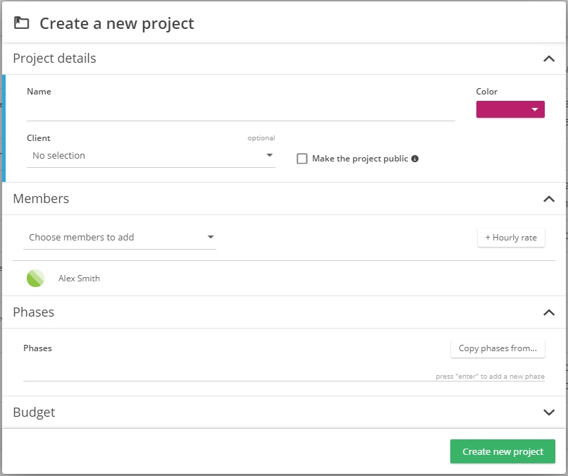 timeneye adding projects to track