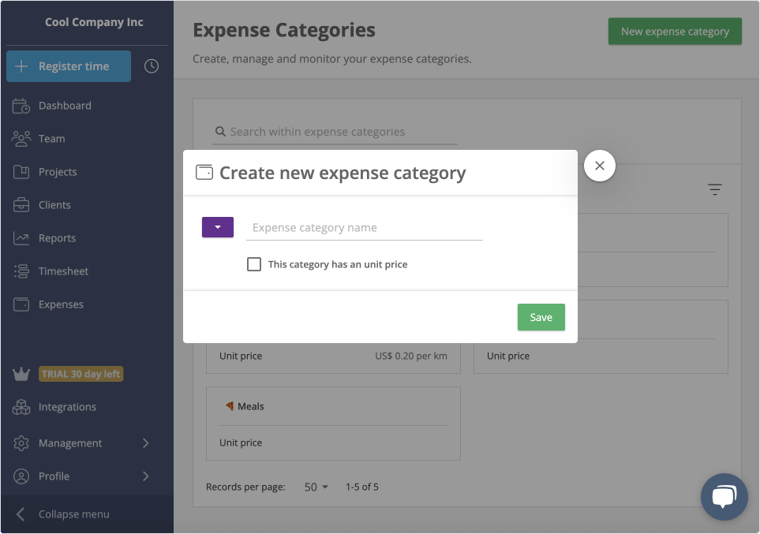 expense category