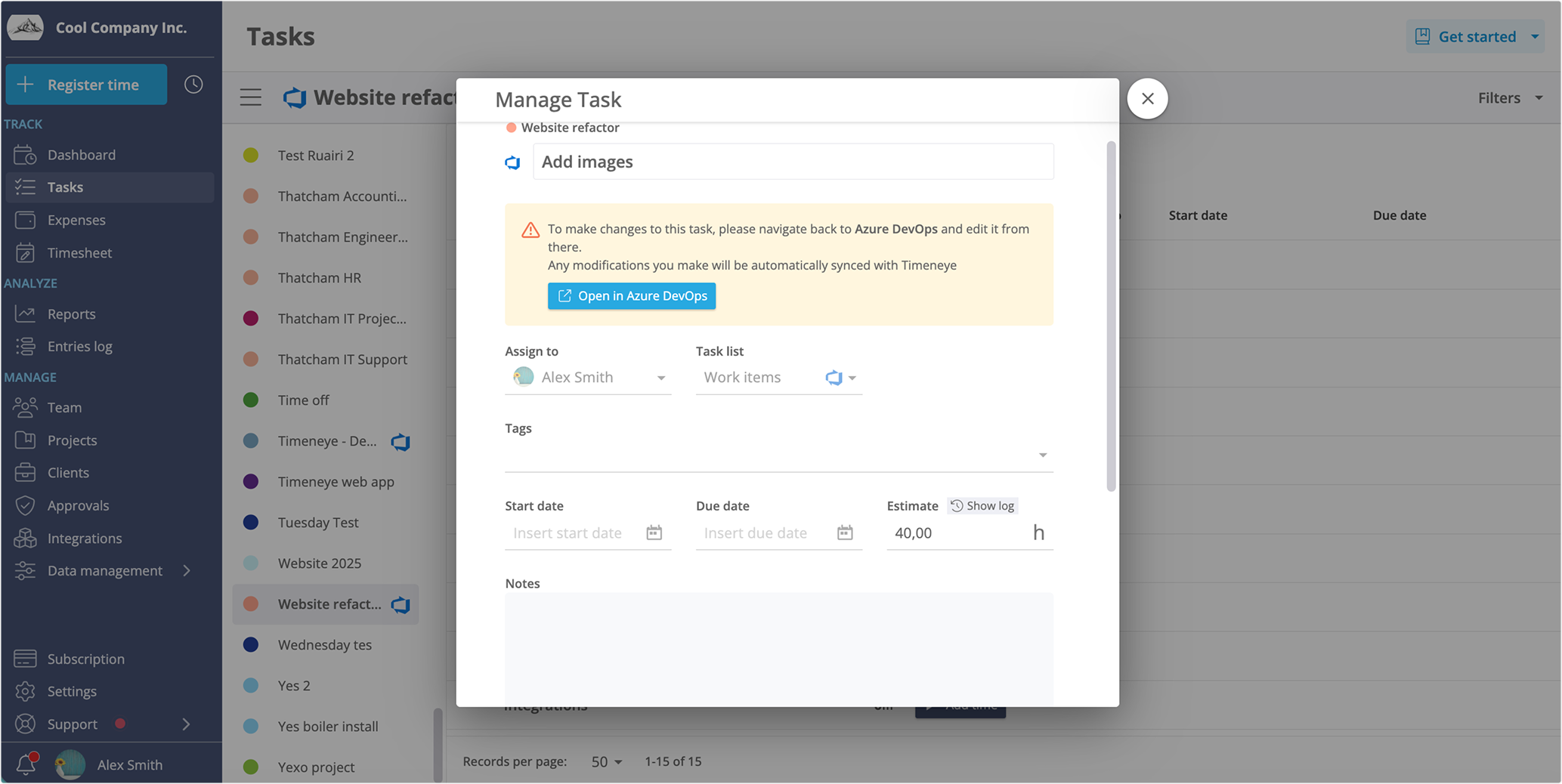 timeneye azure devops taks