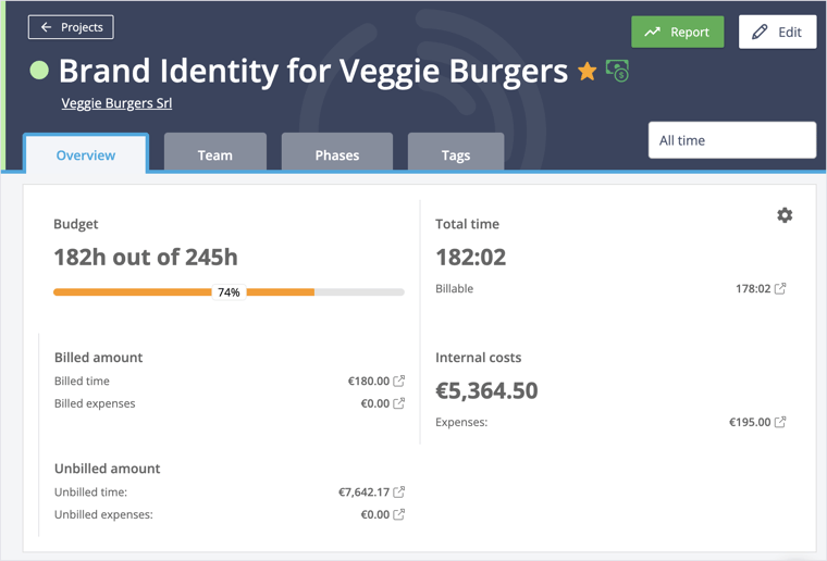 timeneye project expenses recap