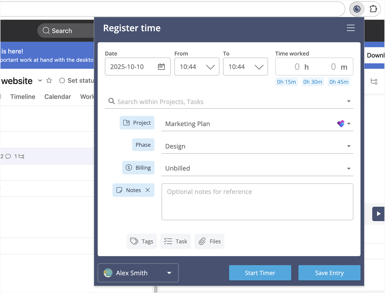 timeneye widget panel