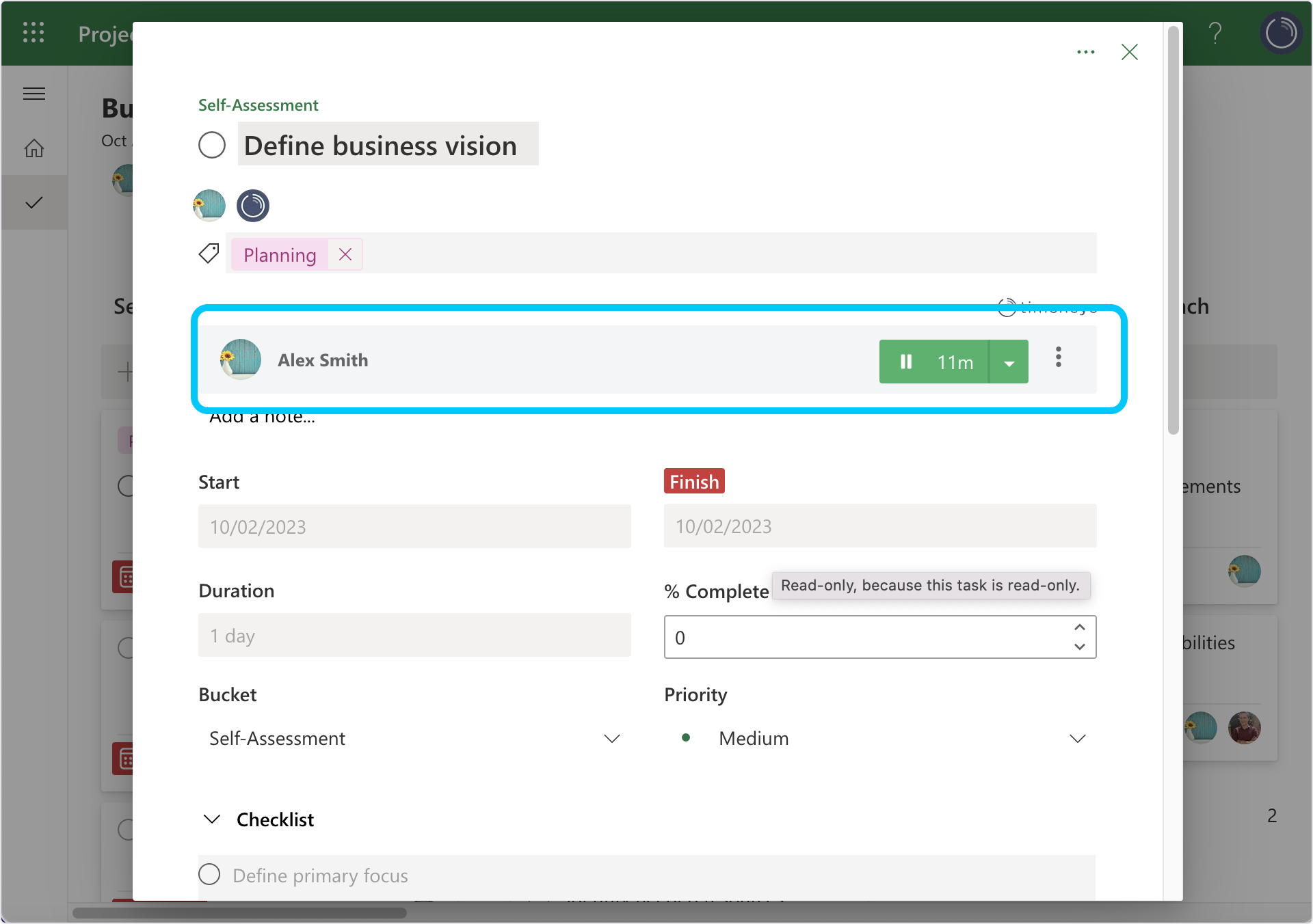 timetracking ms project task