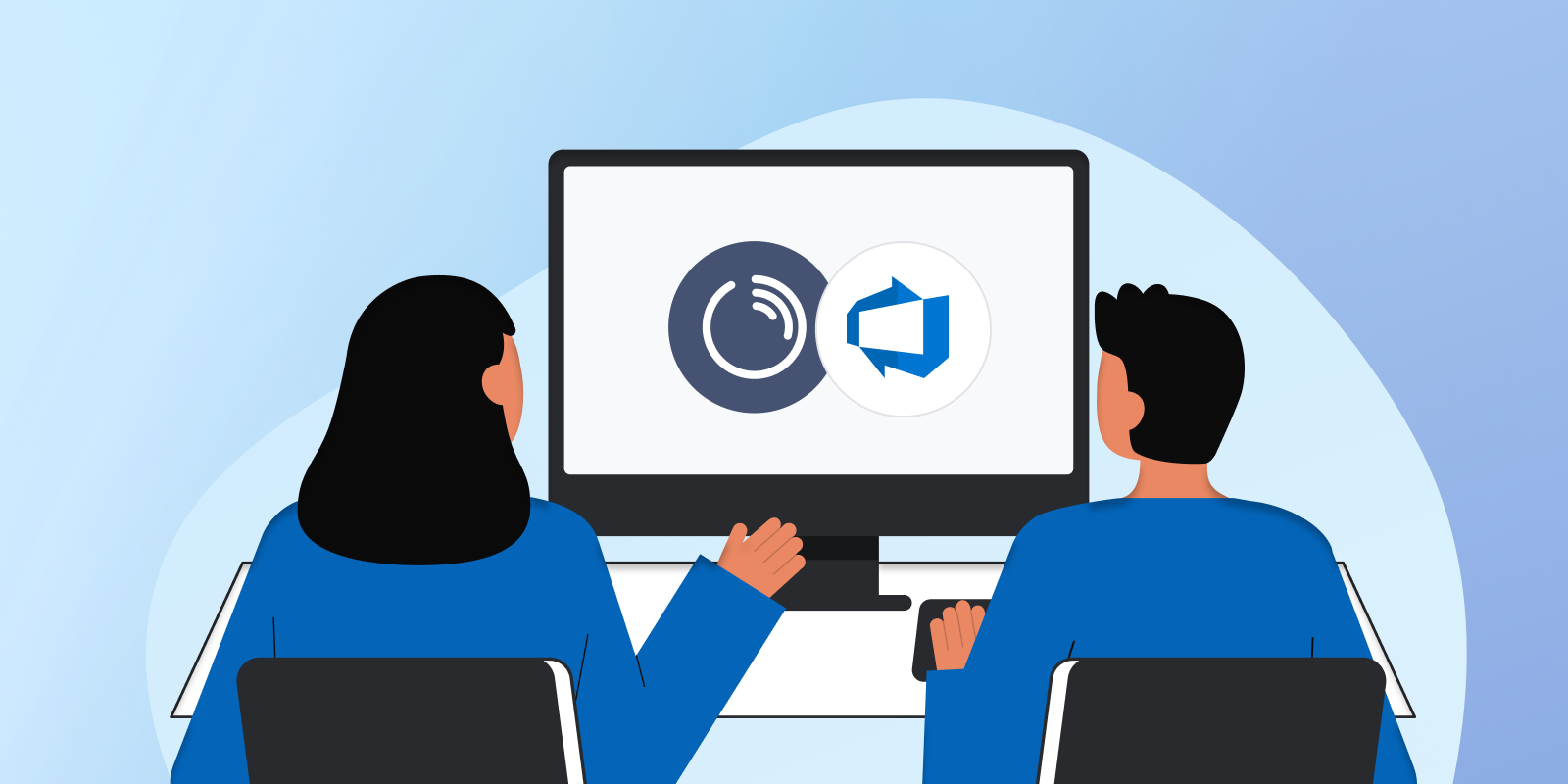 developer looking at a laptop with Timeneye and Azuredevops conenction