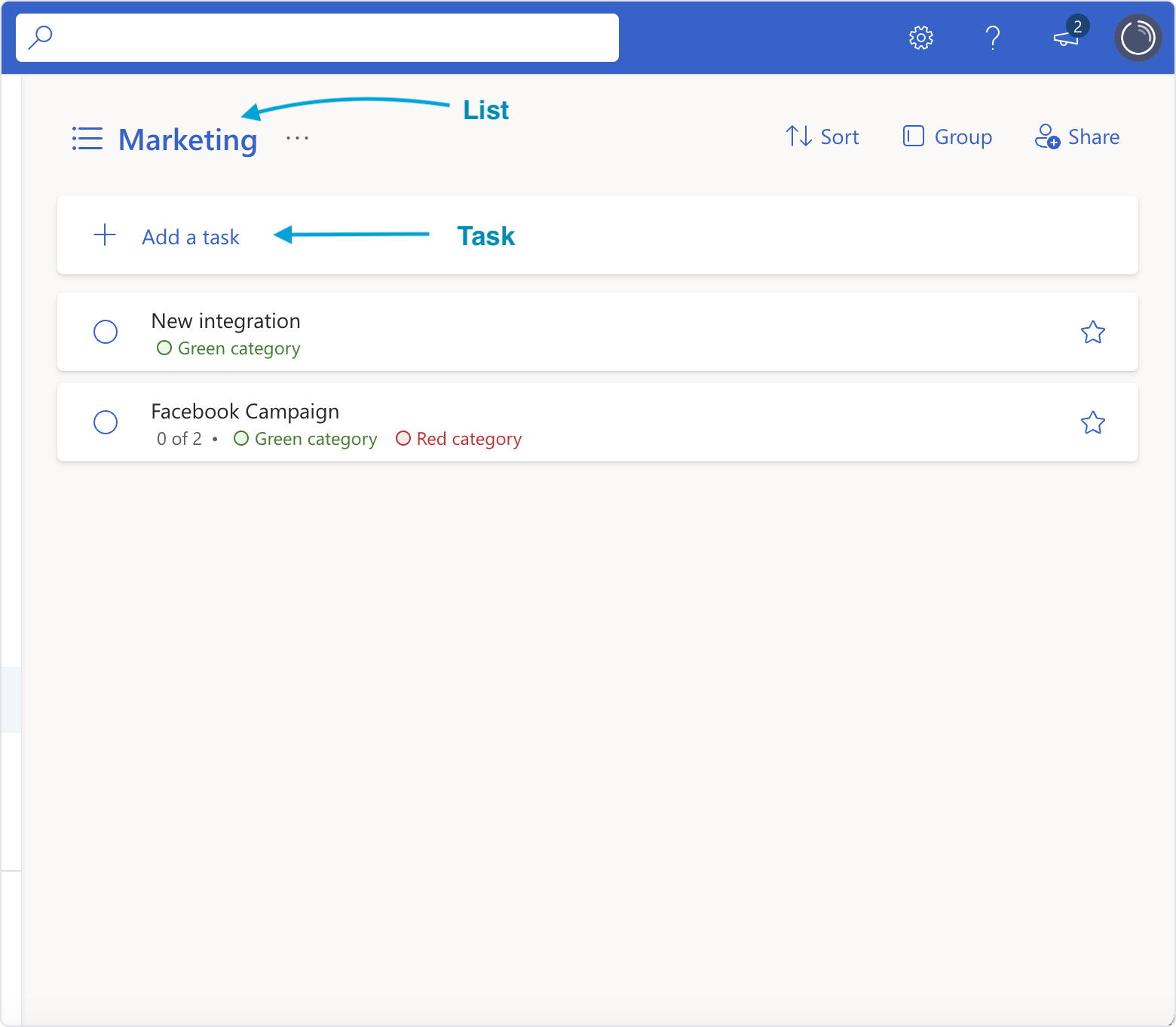 ms to list tasks